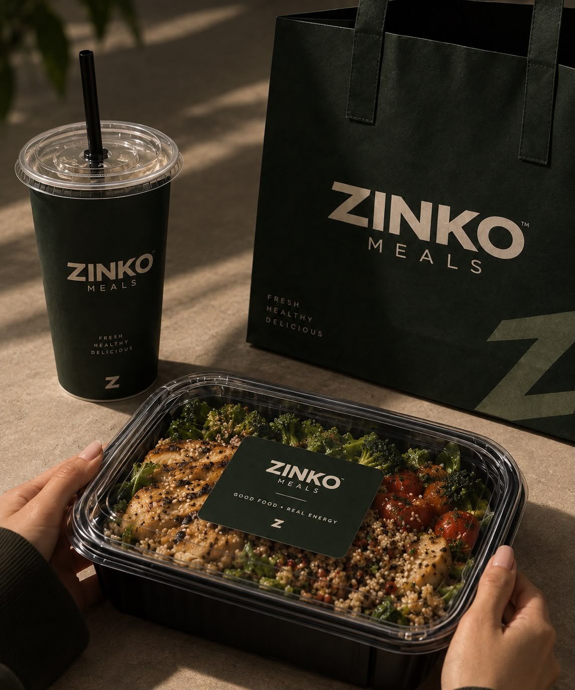 وجبة ZINKO MEALS مع كوب وحقيبة البراند